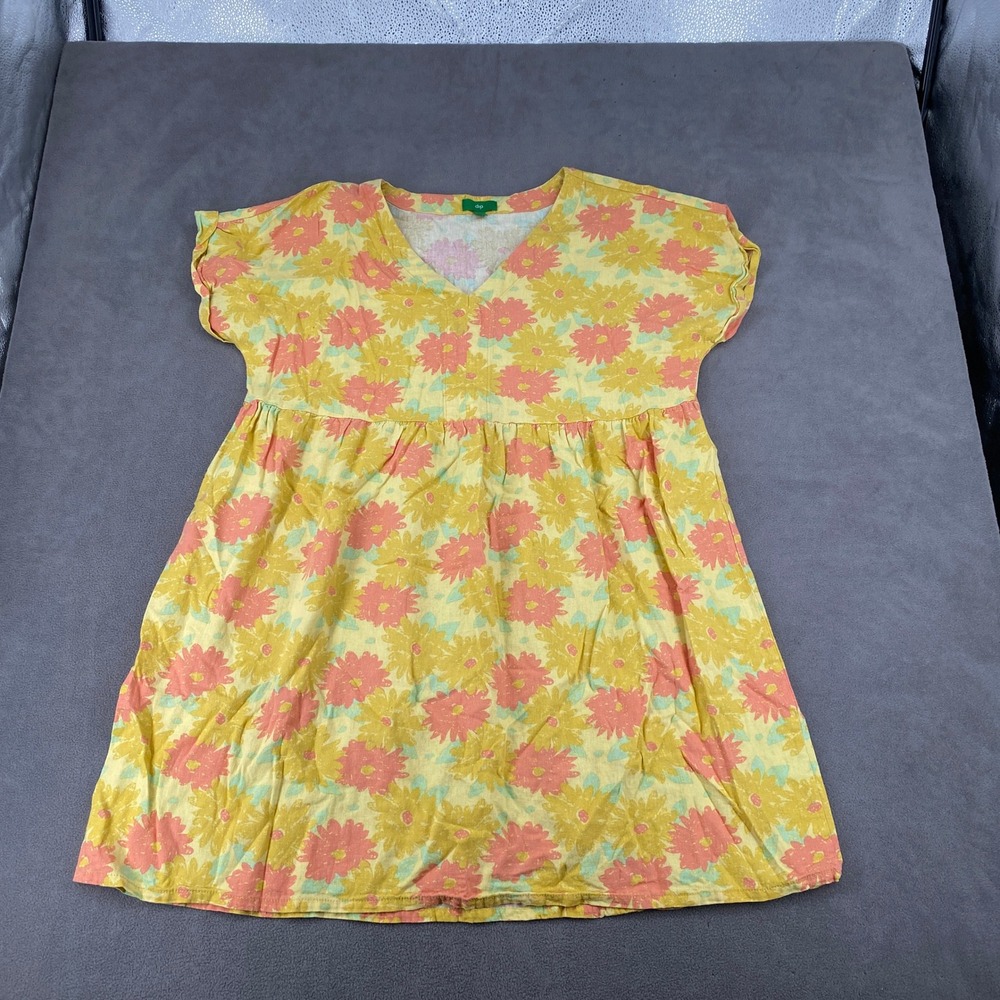 Dip Floral Linen Blend V-Neck Midi Dress Yellow Pink‎ XL Sleeveless Daisy Print